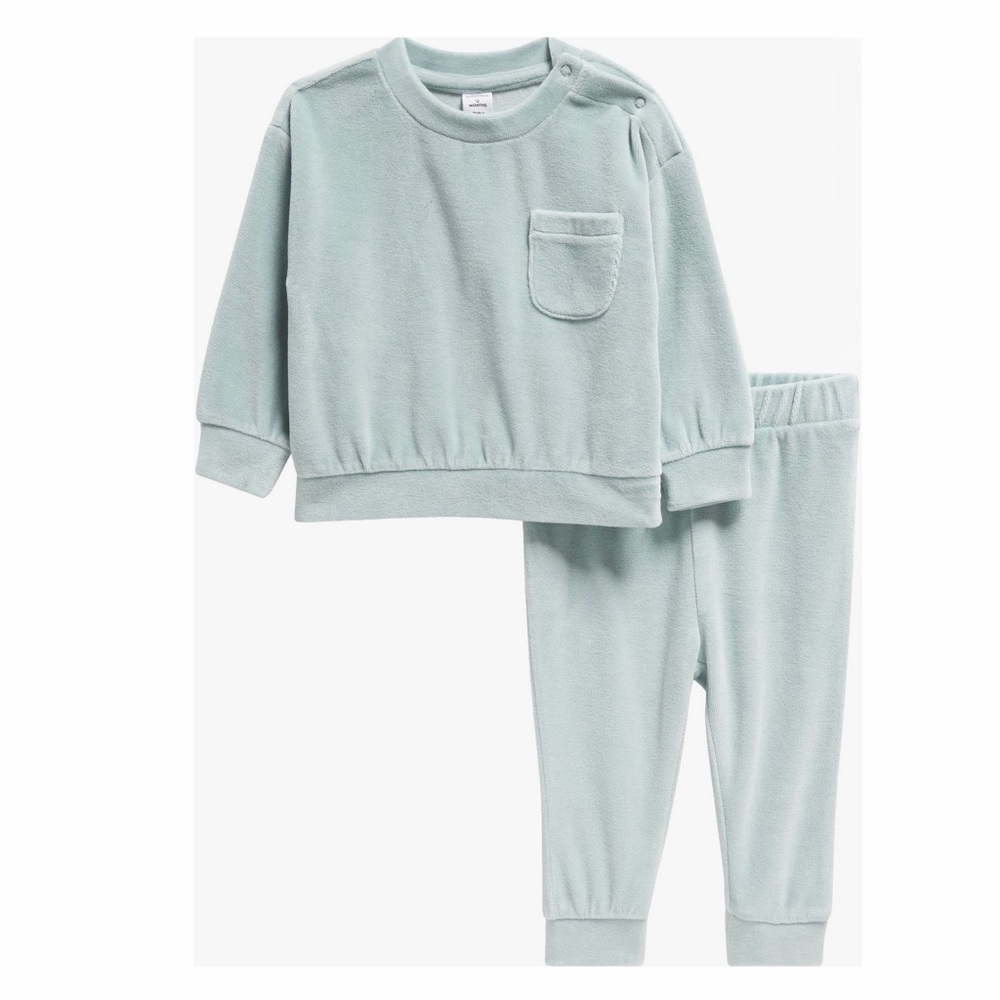 Nordstrom Velour Top & Joggers Set Blue Quartz